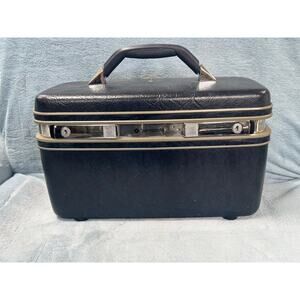 Vintage Samsonite Profile II Navy Blue Train Case Carry-On Tote Luggage